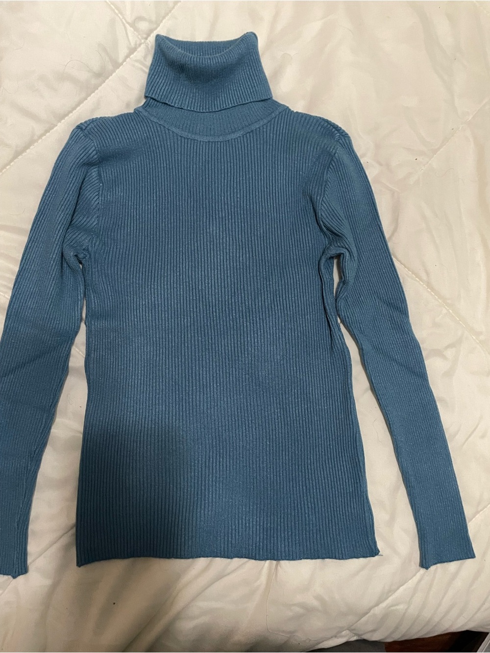 Blue Ribbed Turtleneck Sweater - Women
